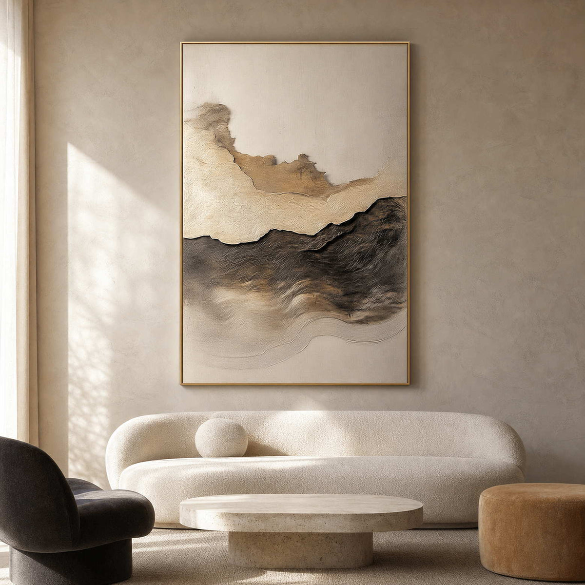 Wabi-Sabi Landscape Wall Art displayed in a refined living room.