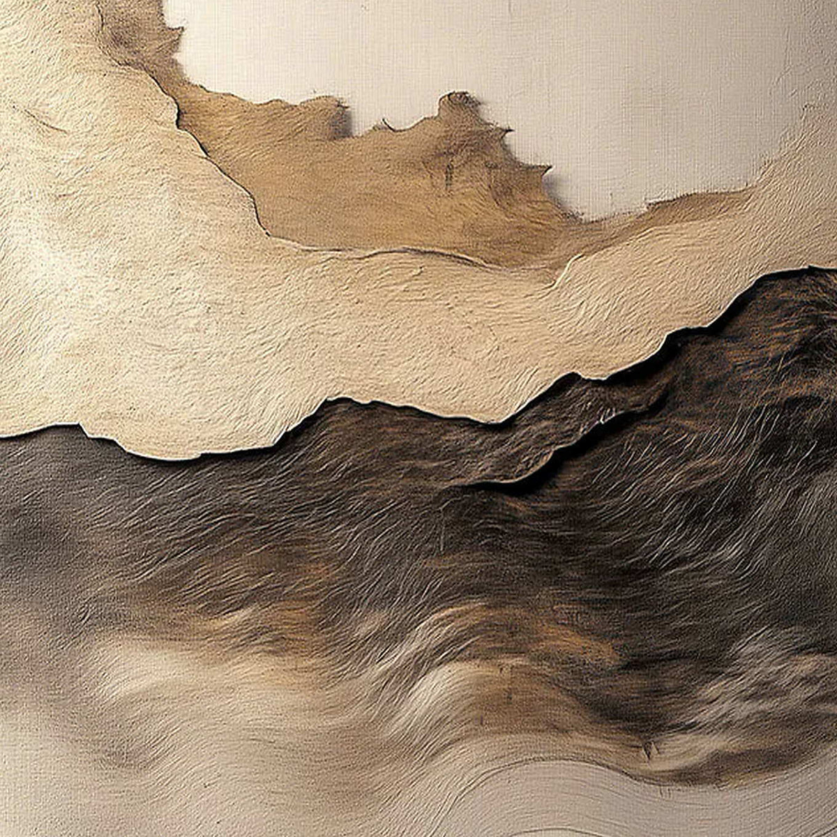 Close-up of raised hand-painted texture in earth tones, neutral, and white.