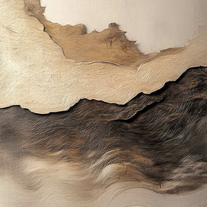 Close-up of raised hand-painted texture in earth tones, neutral, and white.