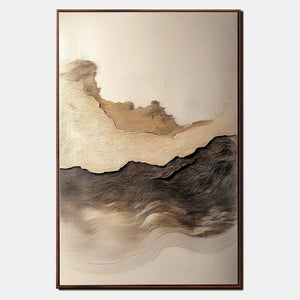 Hand-painted wabi-sabi landscape wall art with earth tones, neutral, and white tones.