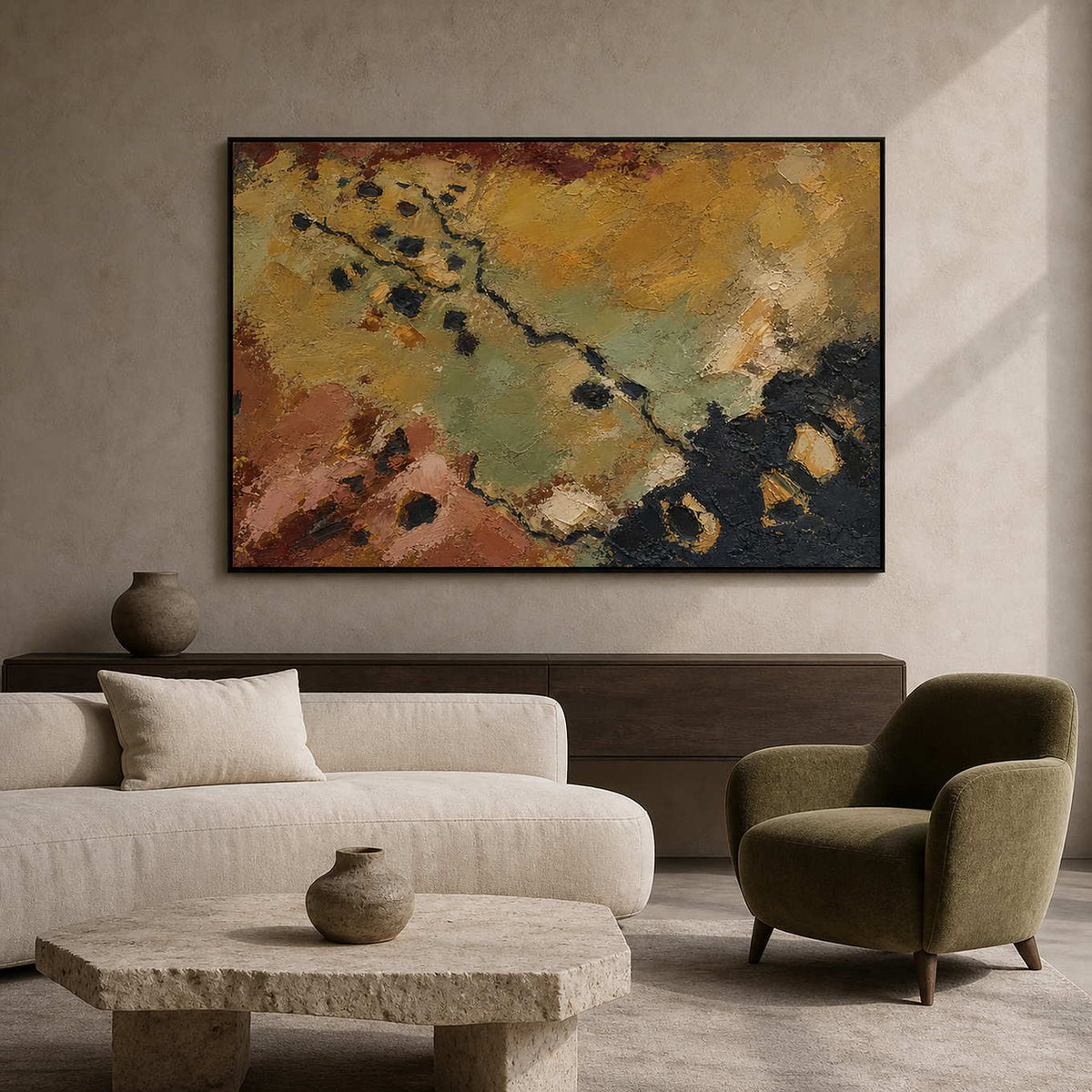 Textured Abstract Wall Art displayed in a refined living room.