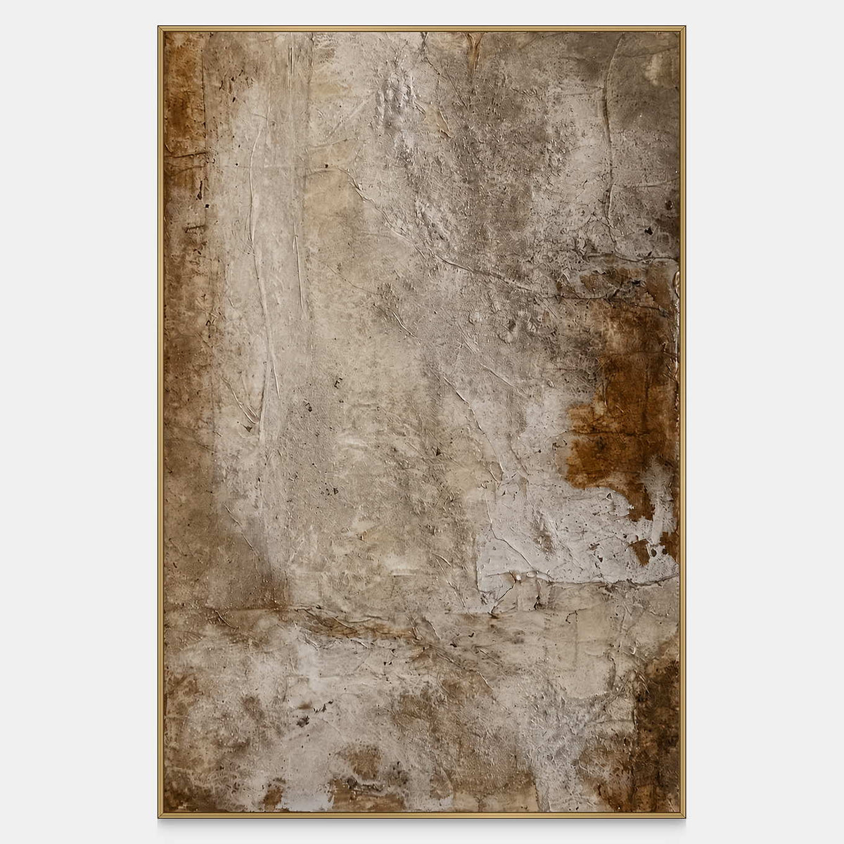 Earth's Memory abstract artwork with warm gray layers, brown edges, and fine cracks.