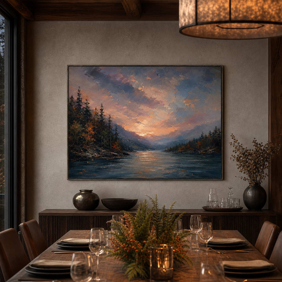 Textured Landscape Wall Art displayed in a refined dining room 2.