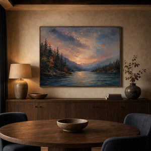 Textured Landscape Wall Art displayed in a refined dining room.