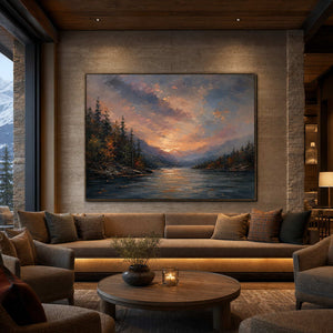 Textured Landscape Wall Art displayed in a refined hospitality lounge.