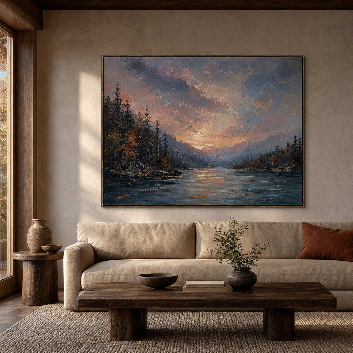 Textured Landscape Wall Art displayed in a refined living room.