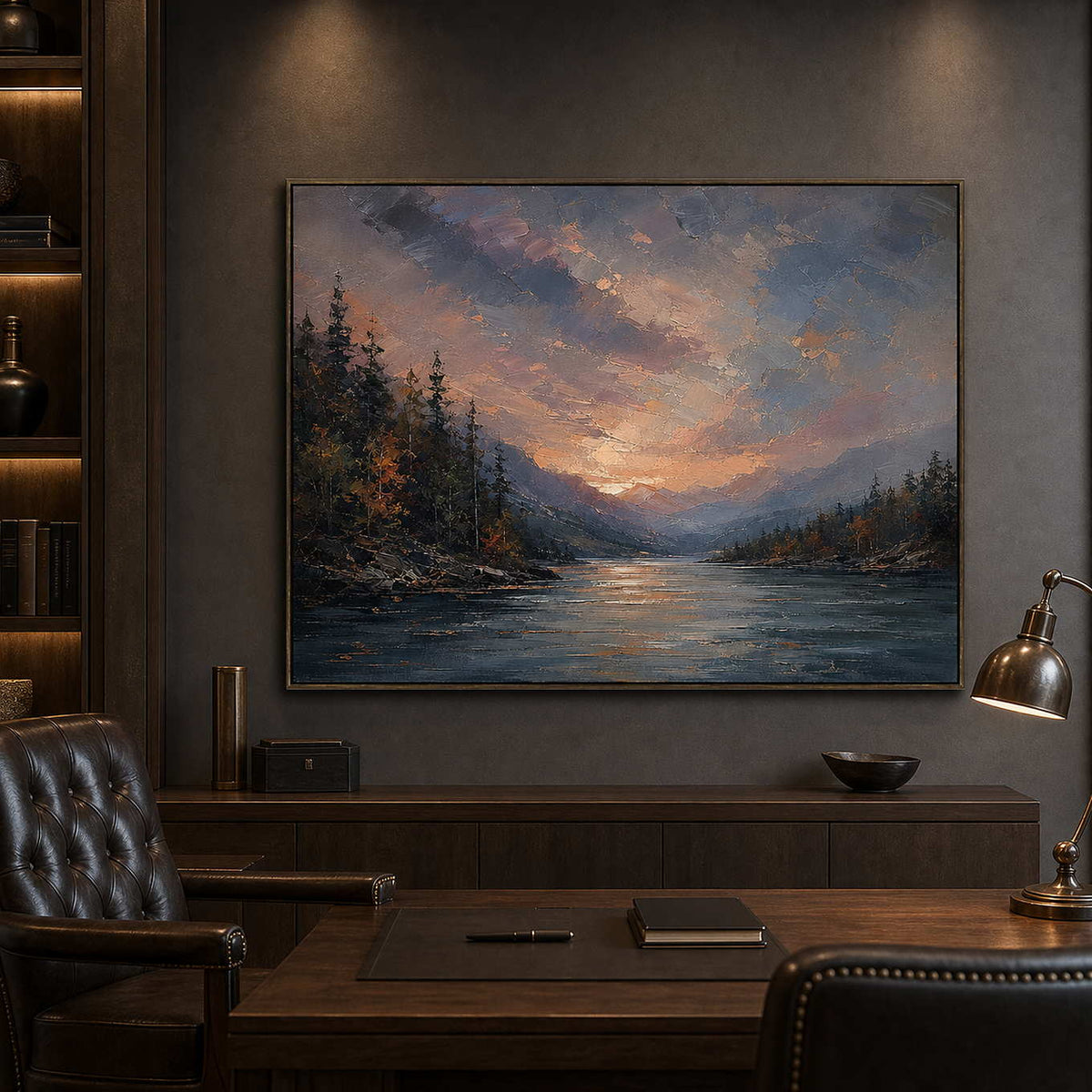 Textured Landscape Wall Art displayed in a refined office.