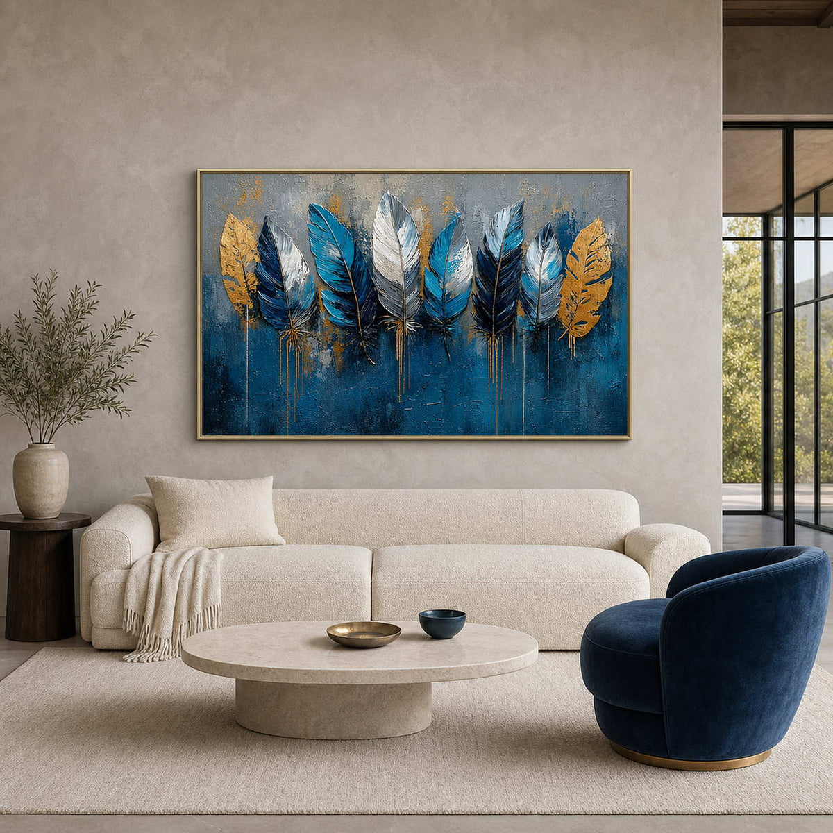 Textured Feather Wall Art displayed in a refined living room.