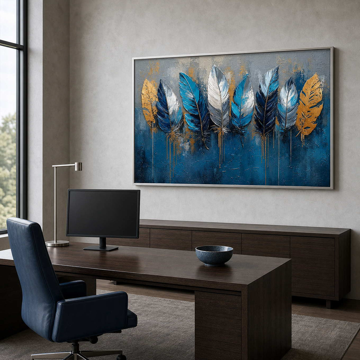 Textured Feather Wall Art displayed in a refined office.