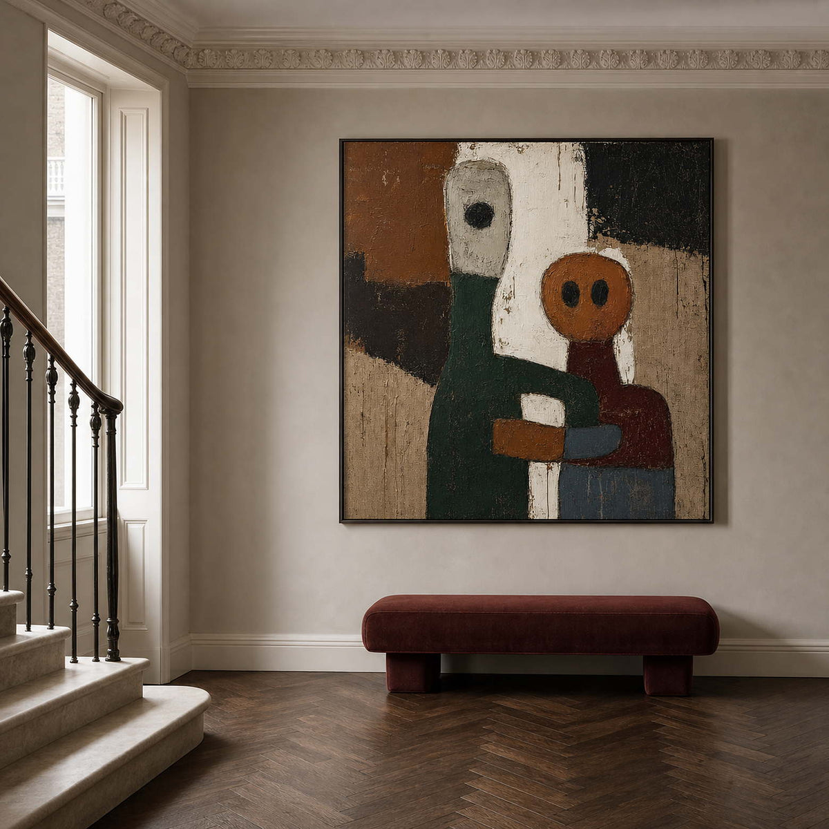 Modern Figurative Wall Art styled in a quiet modern entryway.