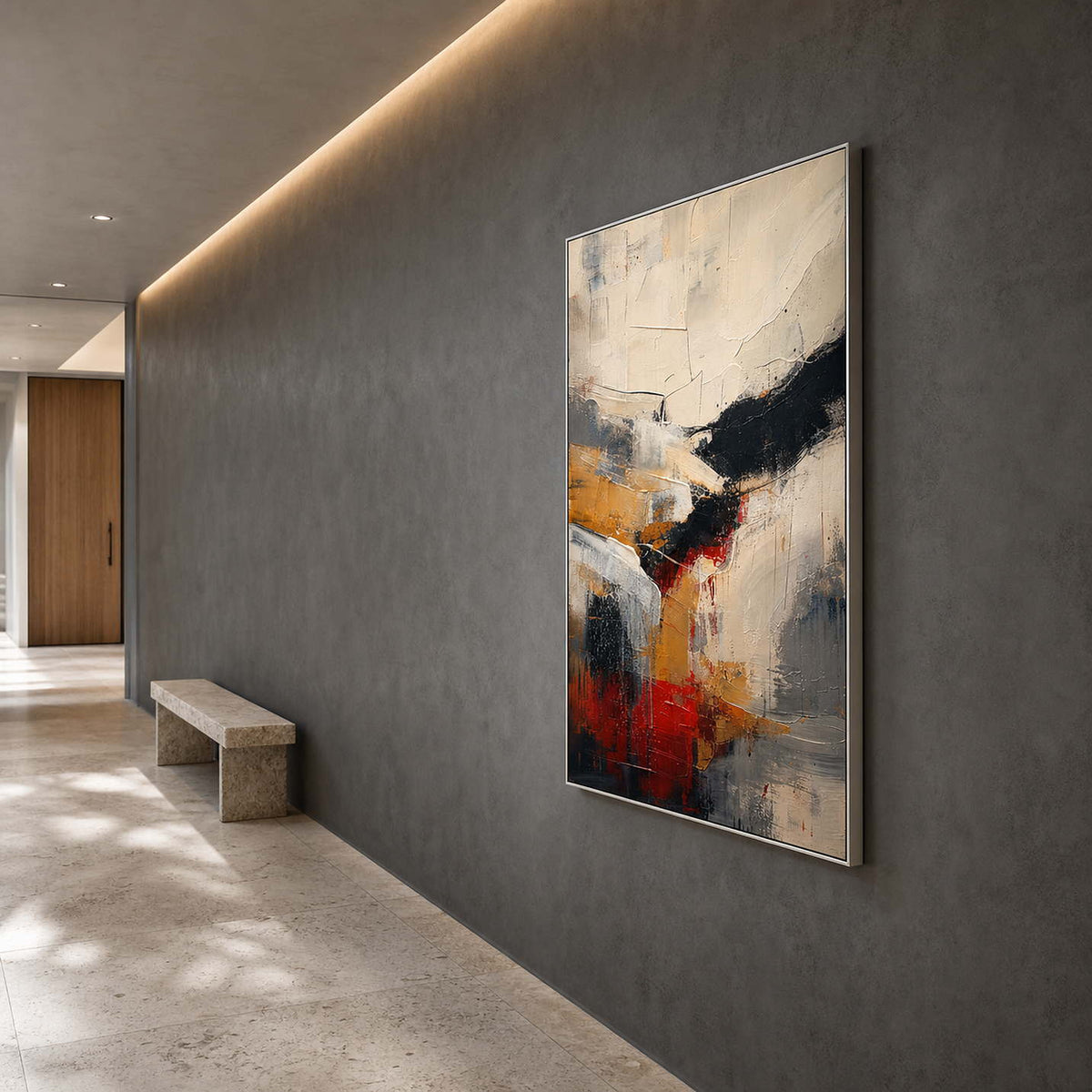 Textured Abstract Wall Art displayed in a refined entryway.