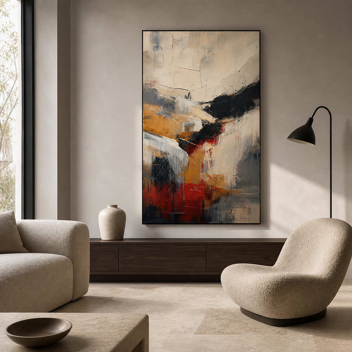 Textured Abstract Wall Art displayed in a refined living room.