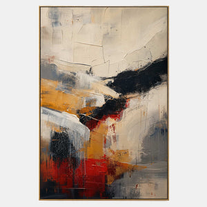 Hand-painted textured abstract wall art with black, warm tones, and neutral tones.