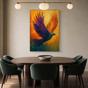 Colorful Bird Wall Art displayed in a refined dining room.