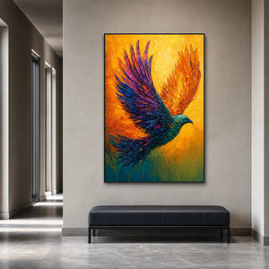Colorful Bird Wall Art displayed in a refined entryway.