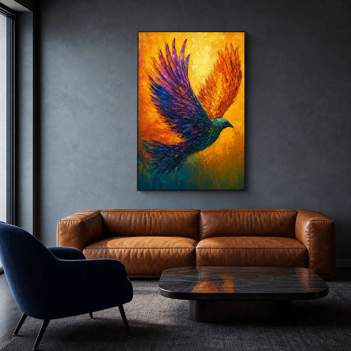 Colorful Bird Wall Art displayed in a refined living room.