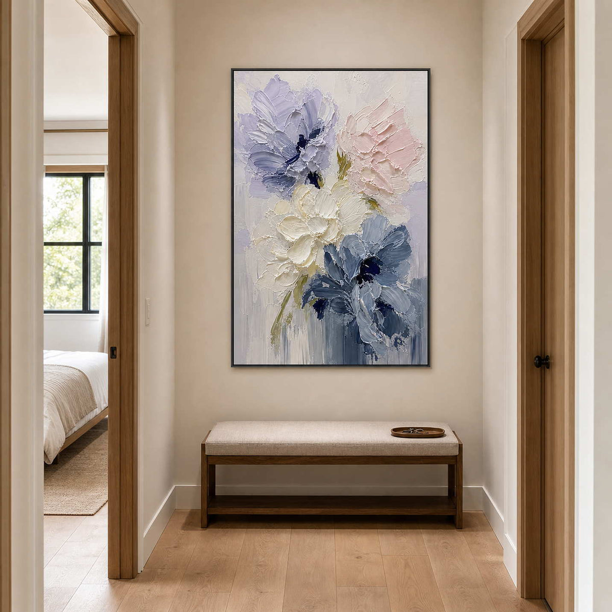 Textured Floral Wall Art displayed in a refined entryway.