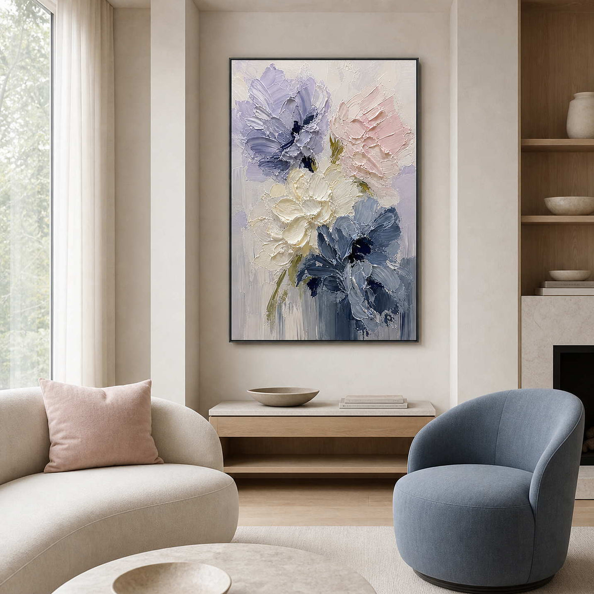 Textured Floral Wall Art displayed in a refined living room.