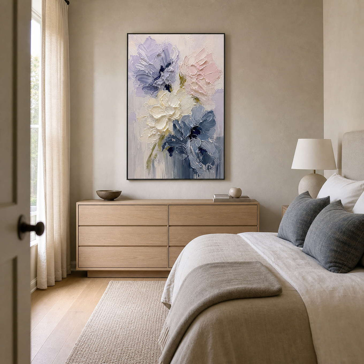 Textured Floral Wall Art displayed in a refined modern interior.