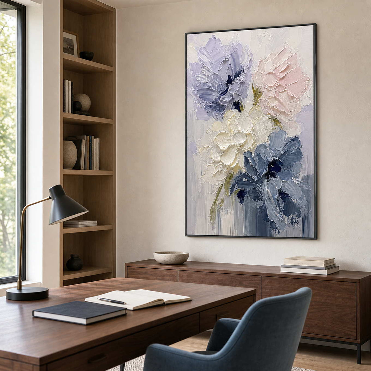 Textured Floral Wall Art displayed in a refined office.