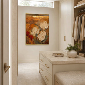 Textured Floral Wall Art displayed in a refined bathroom.