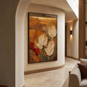 Textured Floral Wall Art displayed in a refined entryway.