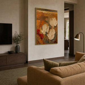 Textured Floral Wall Art displayed in a refined living room.
