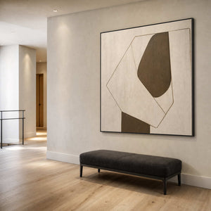 Minimalist Abstract Wall Art displayed in a refined hospitality lounge.
