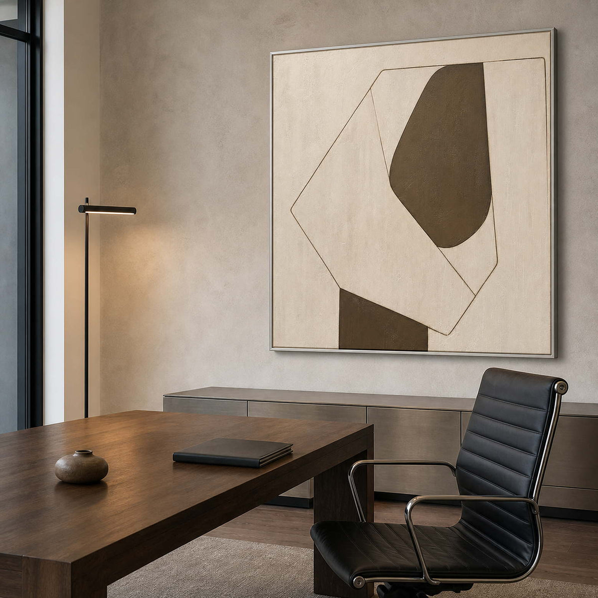 Minimalist Abstract Wall Art displayed in a refined office.