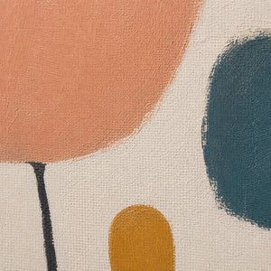 Close-up of raised blush, teal, ochre, and ivory texture.