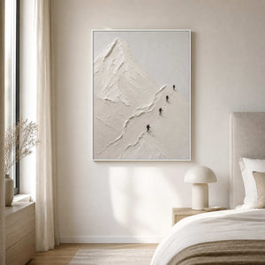 White textured climber wall art displayed in a serene ivory bedroom.
