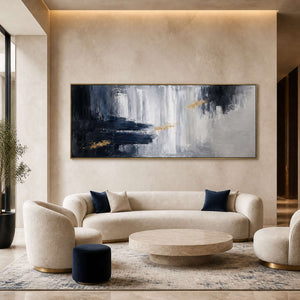 Textured abstract wall art displayed in a refined luxury hotel lobby.