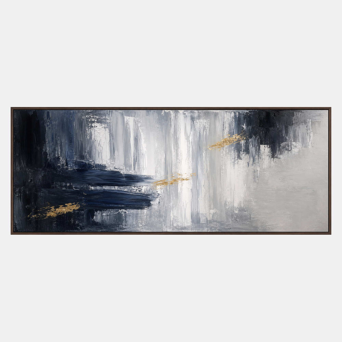 Hand-painted textured abstract wall art in black, white, and gold.