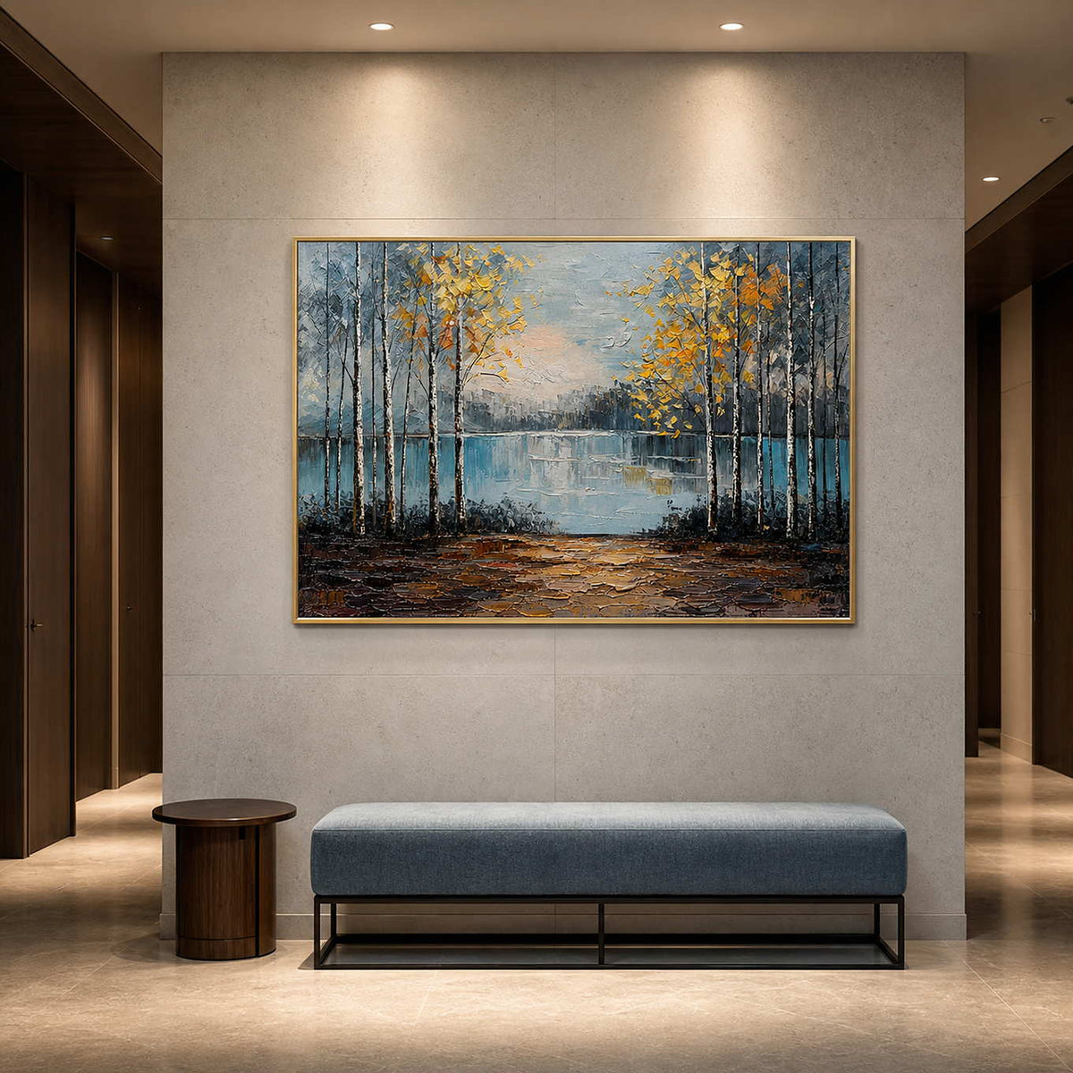 Forest Landscape Wall Art displayed in a refined hospitality lounge.