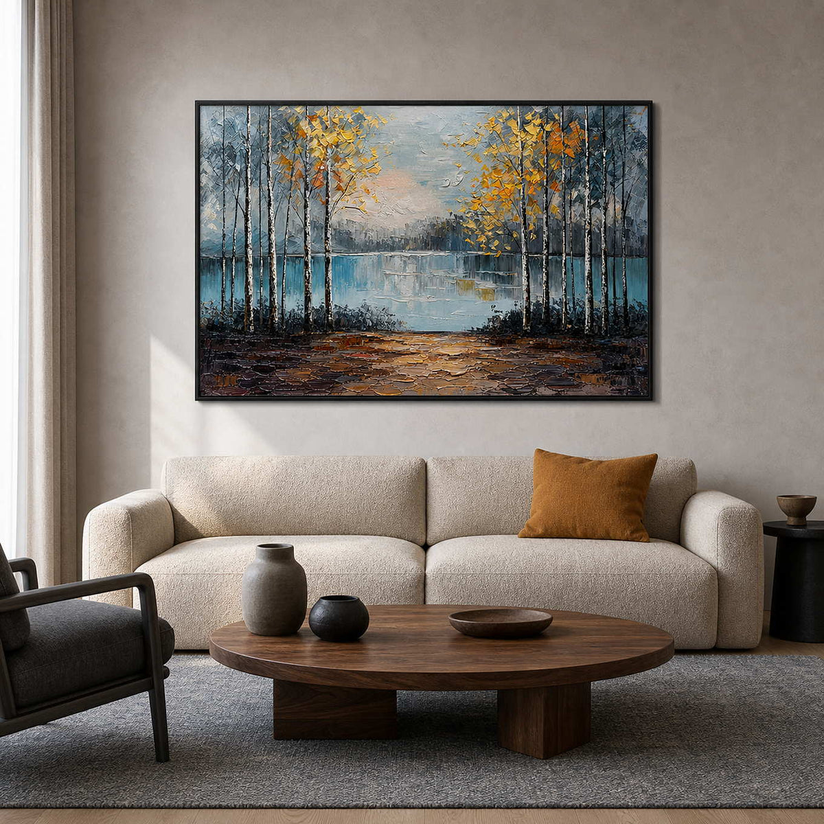 Forest Landscape Wall Art displayed in a refined living room.