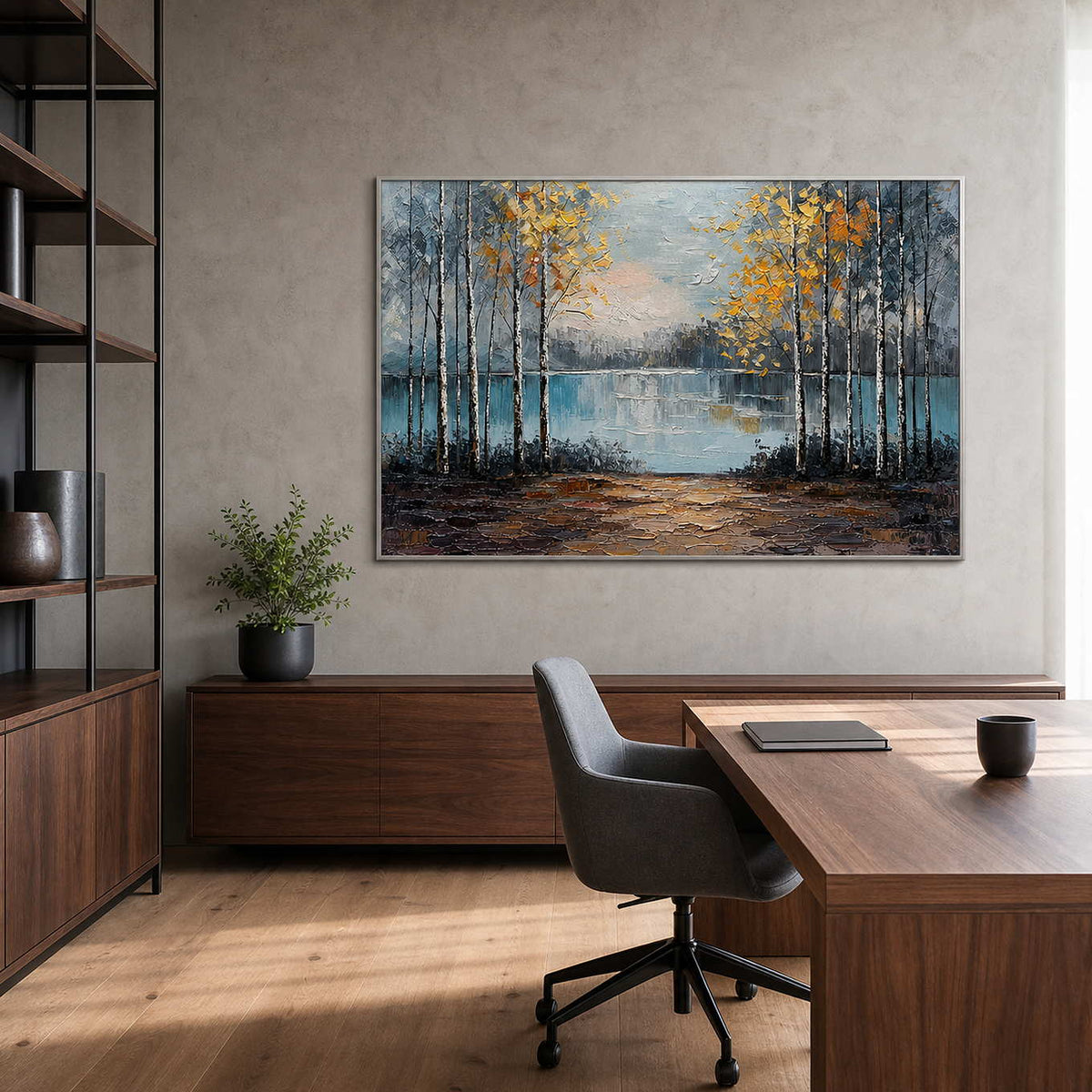 Forest Landscape Wall Art displayed in a refined office.