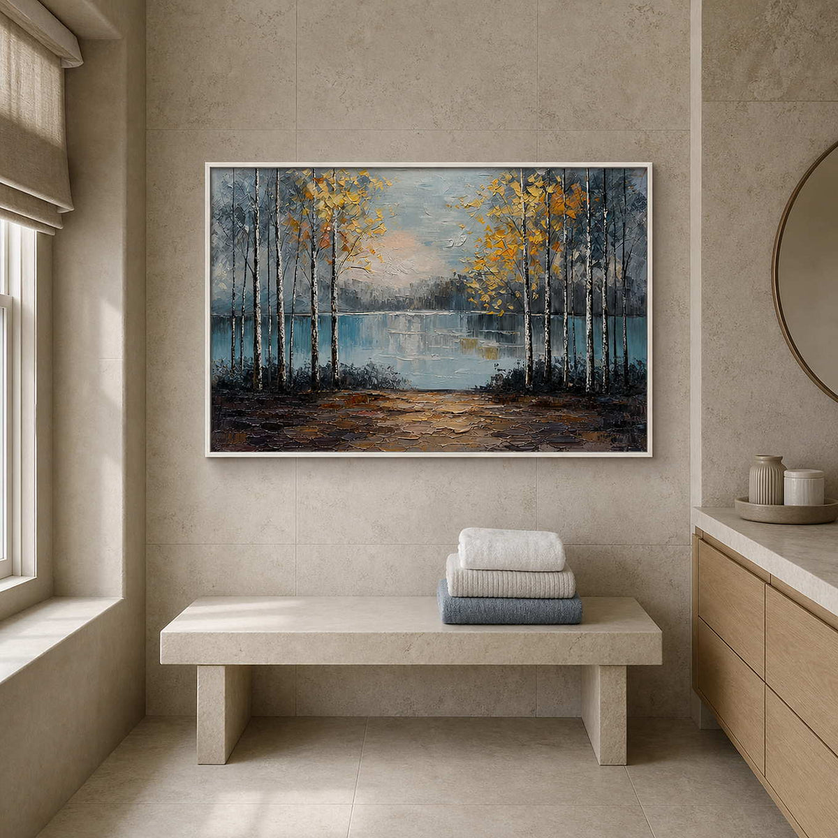 Forest Landscape Wall Art displayed in a refined spa reception.
