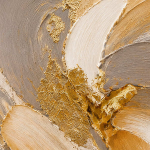 Close-up of sculpted gold, taupe, cream, and ivory petal texture.