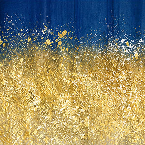 Close detail of fine gold toned flecks and pale fragments against a deep blue band.