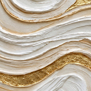 Close-up of Golden Years showing layered white curves, fine ridges and contrasting rough gold-toned areas.