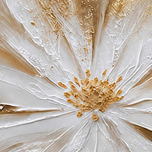 Close-up of fine raised white petal ridges and the textured golden flower center in Grace in Bloom.