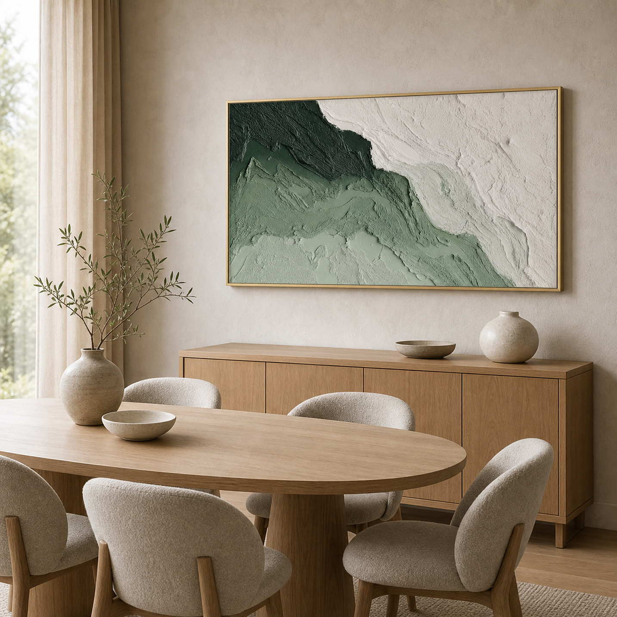 Textured Abstract Wall Art displayed in a refined dining room.