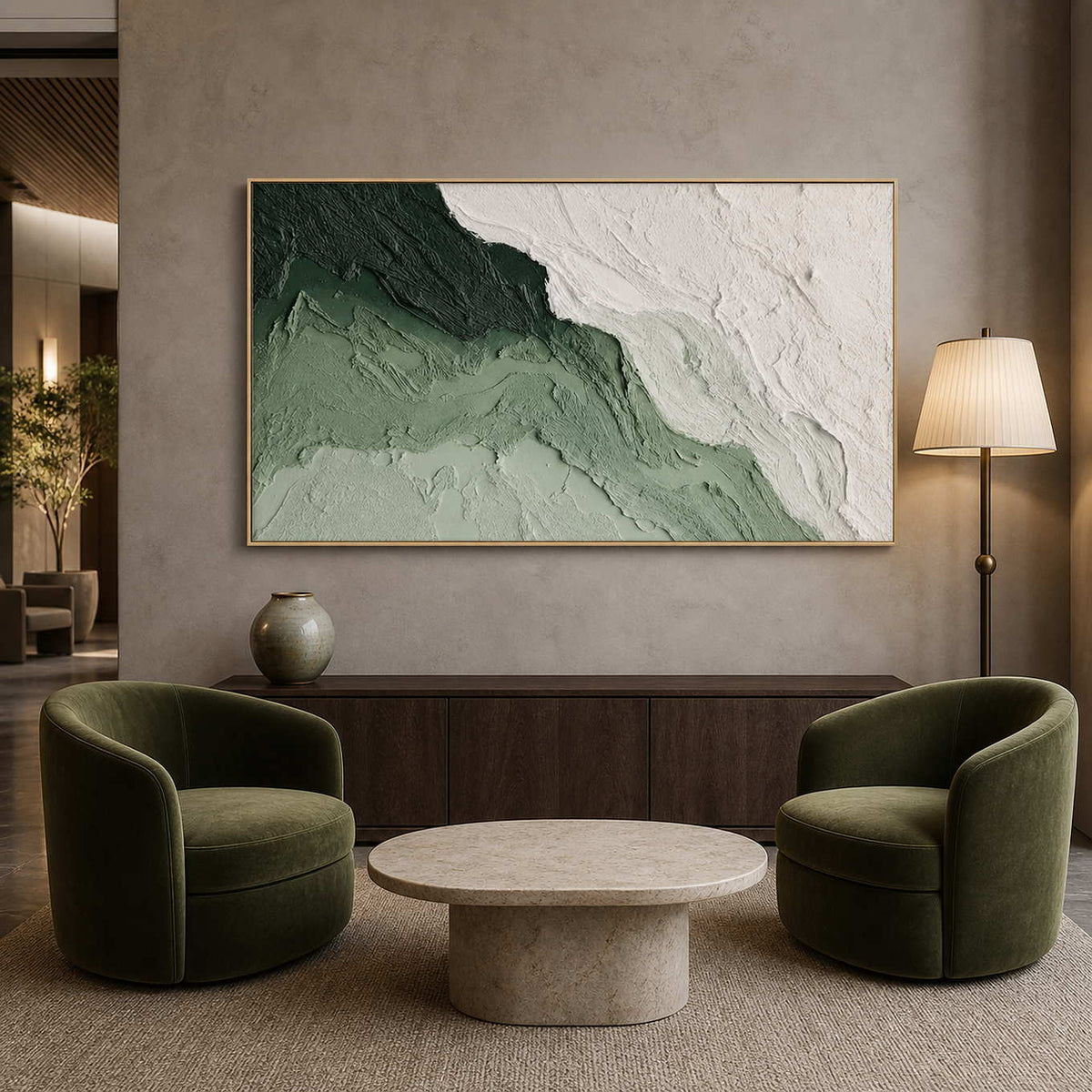 Textured Abstract Wall Art displayed in a refined hospitality lounge.