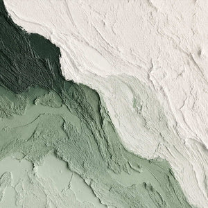 Close-up of raised hand-painted texture in green, white, and neutral.