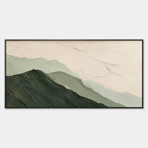 Green Mountains in Mist: layered dark and pale green mountains beneath an ivory sky, shown in a full artwork view.