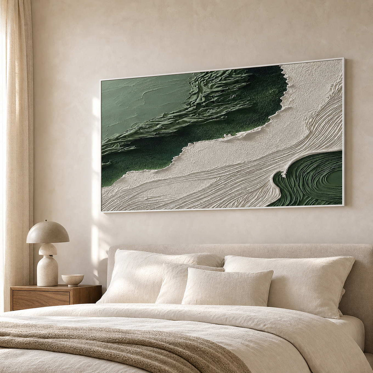 Textured Abstract Wall Art displayed in a refined bedroom.