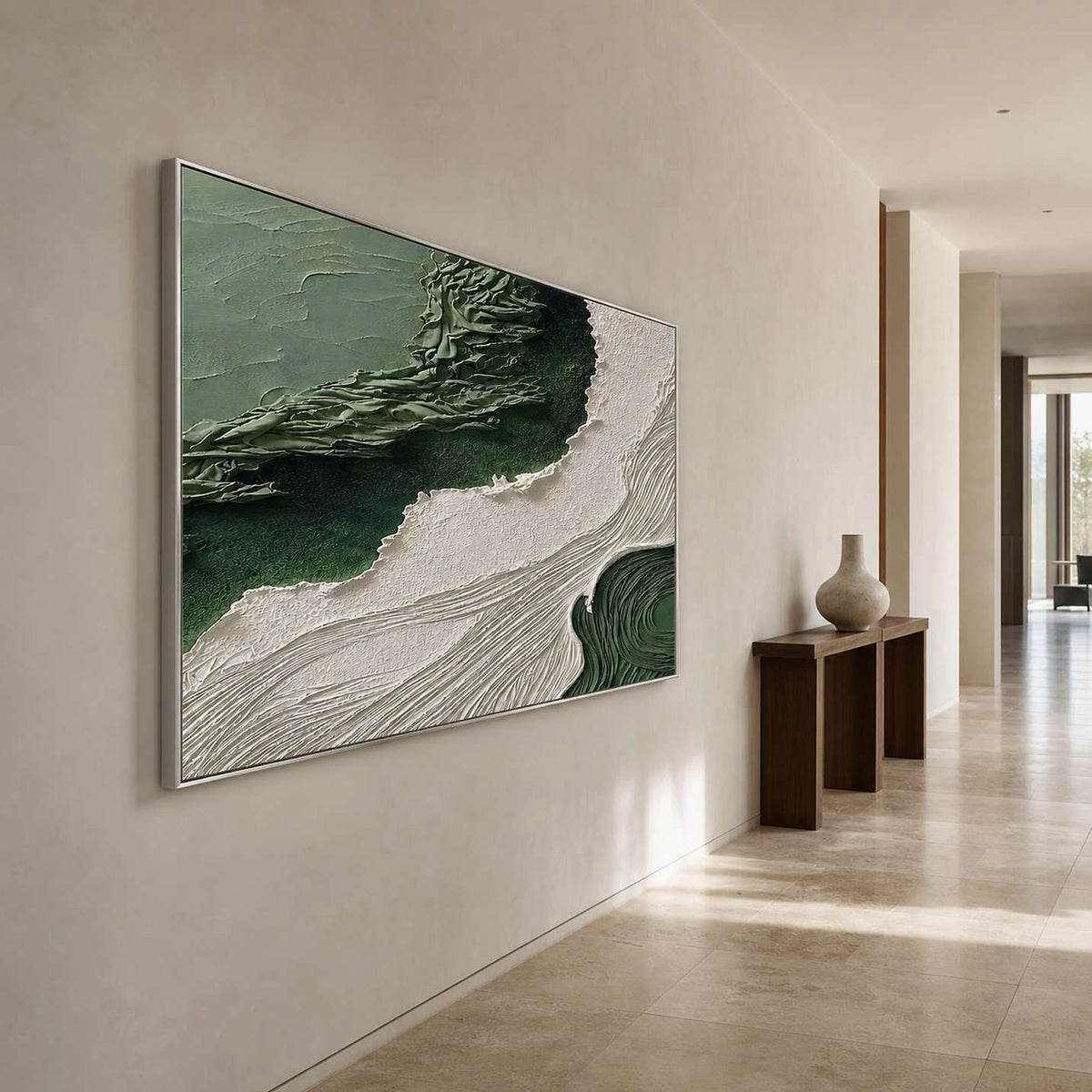 Textured Abstract Wall Art displayed in a refined entryway.