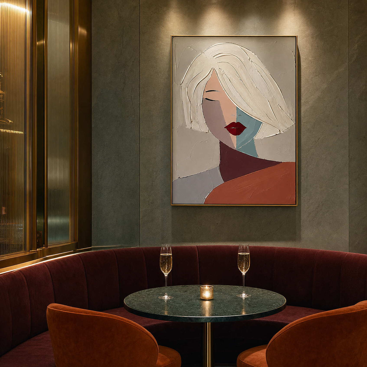 Modern Figurative Wall Art displayed in a refined dining lounge.