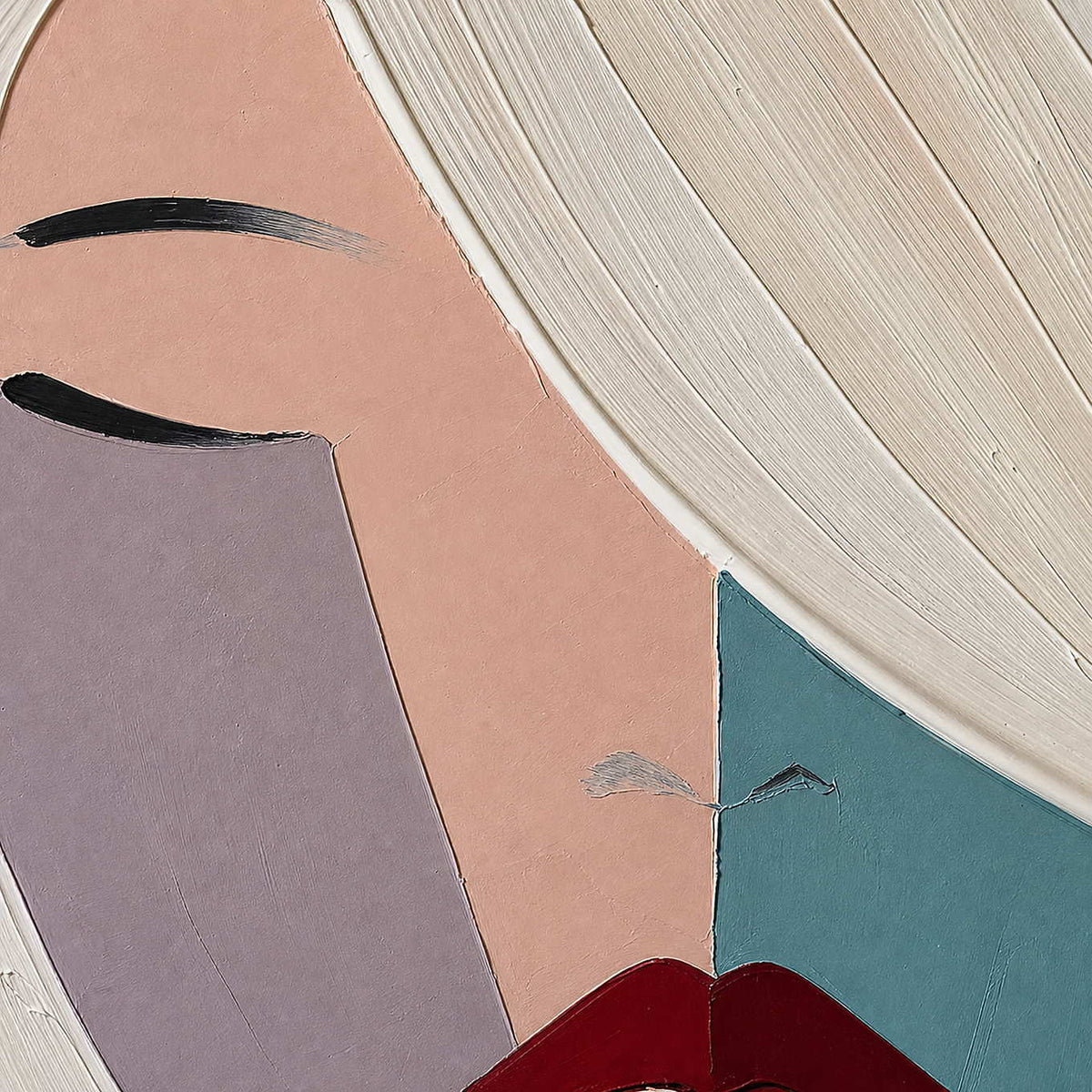 Close-up of raised hand-painted texture and layered surface details.
