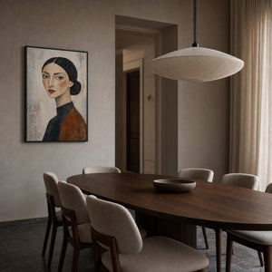 Modern Portrait Wall Art displayed in a refined dining room.